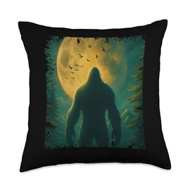 Vintage Bigfoot in The Forest with Moon Throw Pillow