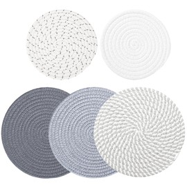 ATREFUU 5Pcs 10in and 7in Trivet Mats Set for Hot Dishes, Cotton Heat Resistant Hot Pads Set for Kitchen Counter, Table (5 Pack)