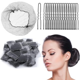 SSX-KJ 50 juegos de Redecillas Invisibles para Cabello,Incluye 50 Redecillas de Malla y 50 Pinzas Forma de U,Redecilla Elástica Invisible para Mujer,Ajustable,Ideal para Hacer Moños,Bailarina,Negro