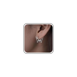 Allereya Boho Butterfly Huggie Hoop Earrings Silver Butterfly Stud Earrings Hollow Butterfly Earrings Small Butterfly Wing Earrings Jewelry for Women