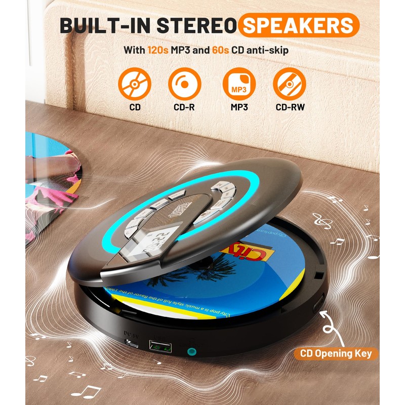 Portable CD Player with Speaker Bluetooth Disman for Car with