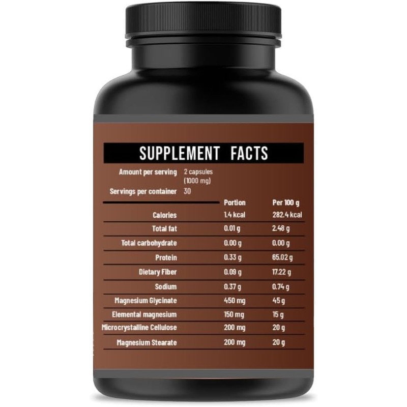 Glicinato de Magnesio 60 Capsulas | Cápsulas de 500 mg