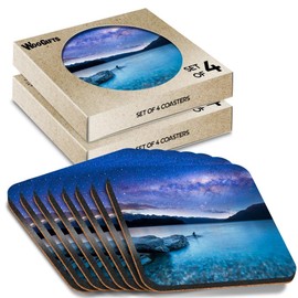 8 x Square Coasters - Milky Way Queentown Lake New Zealand Cork Backed MDF Glossy Tea Coffee Accessory #51455