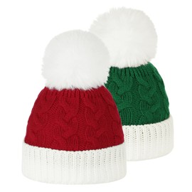 2 Pieces Christmas Hats Santa Hat for Kid Toddler Baby Christmas Knitted Hat Xmas Warm Baby Beanie White&Green&Red