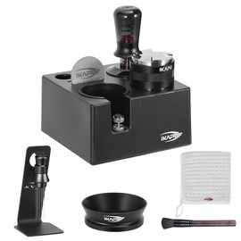 IKAPE 58mm Black Espresso Tool Set 8 IN 1, Coffee Tamper, Distributor, Magnetic Funnel, Puck Screen, Tamper Station, Stirrer Distribution Tool, Cleaning Towel and Brush