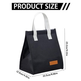 Simple Thermal Bag - Large Capacity Portable Lunch Bag with Aluminum Foil Liner, Reusable Insulated Lunch Bag to Keep Food Cold or Hot, Eco-Friendly (Black)