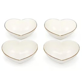 Surlama 4pcs Ceramic Big Heart-shaped Bowls Gold Line White Deep Heart Plates Salad Bowl/Fruit Bowl for Desserts/Pasta/Dinner (6.5inch, White)