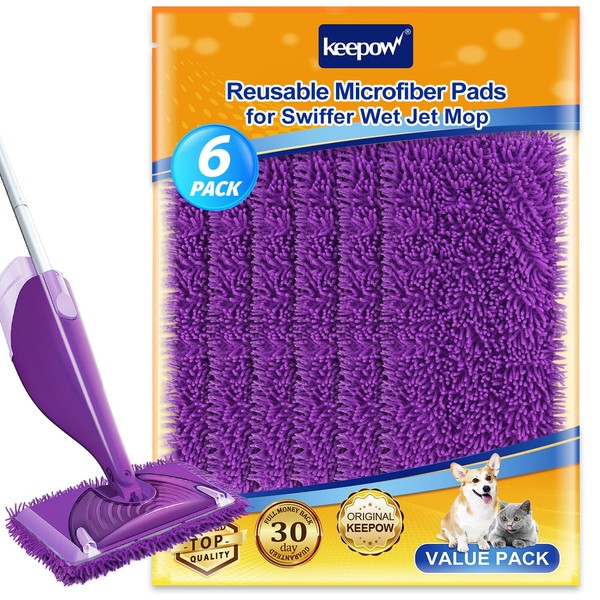 KEEPOW 6 Pack Wet Jet Pads Refills for Swiffer WetJet,