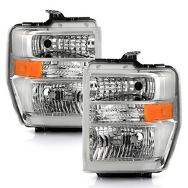 ACANII - For 2008-2014 Ford E150 E250 E350 All Models Chrome Housing Headlights Headlamps Pair Replacement Left+Right