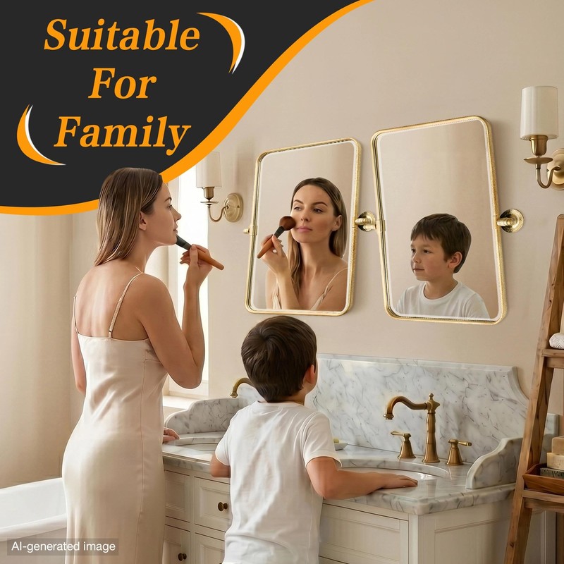 Besdomus Bathroom Pivot Wall Mirror: 20"x24" Gold Tiltable Beveled HD