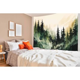 Loccor Mountain Forest Tapestry Misty Foggy Forest Watercolor Scenery Wall Hanging Natural Scenery Watercolor Tapestry for Home Bedroom Living Room Artistic Wall Decor 92''x70''