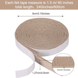 Zonon 4 Rolls 1/2 x 240 Inch Felt Strips with Adhesive Backing Felt Tapes Felts Furniture Strips Self Stick Heavy Duty Polyester Pads for Furniture, Protecting Floors, Windows and DIY(Beige)