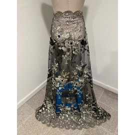 wowfabric4less123 Black Gold Silver Embroidery Rhinestone Beads Lace Fabric 50” Width 1 Yard