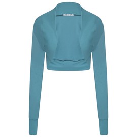 Loxdonz Girls Long Sleeve Bolero Cardigan Shrug Kids Open Front Bolero Shrugs Crop Top (5-6 Years, Teal)