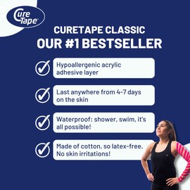 CureTape® Classic Red Waterproof Kinesiology Tape | The Best Adhesion K-Tape | Medical Kinesiology Sports Tape | Waterproof Muscle Tape | for Increased Athletic Performance & Faster Recovery