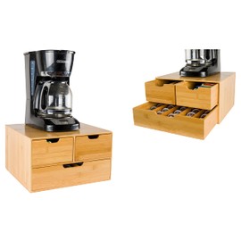 BAMBOO LAND- Extra LARGE Bamboo K Cup Holder for Counter, 2-Tier K-Cup Organizer, K Cup Drawer, Coffee Pod Drawer, Coffee Pod Drawer, K Cups Coffee Drawer