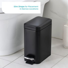 Home Zone Living 2-Pack 1.3 Gallon Small Black Bathroom Trash Can with Lid and Step Pedal, Stainless Steel Wastebasket with Slim Design for Home and Office, 5 Liters