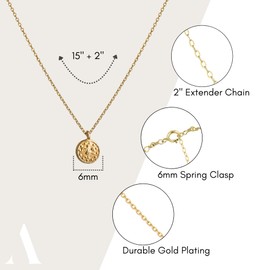 Annika Bella Medallion Choker Necklace for Women, Length 15-17 Inches, Tiny Coin Disc Charm Pendant Short Necklaces, Coin Charm Necklace, Sterling Silver or Gold, Dainty Gift for Her (Gold)