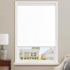 ChrisDowa Cordless 100% Blackout Roller Shade, with Striped Jacquard, Thermal Insulated, UV Protection Fabric, Total Blackout Blinds for Window, French Doors, Home and Office. White, 48" W x 72" H