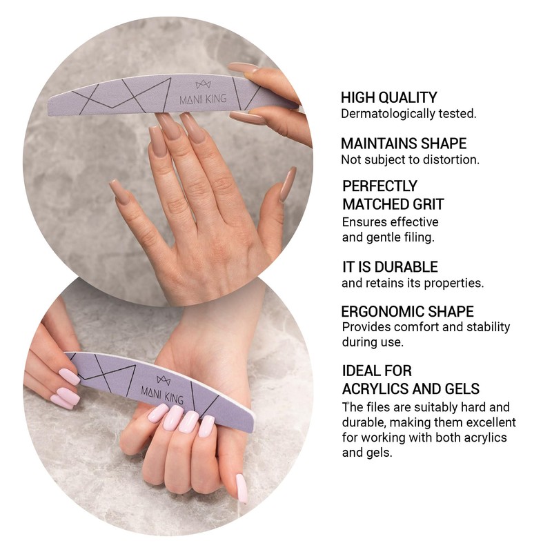MANI KING 100 Pcs Professional Half Moon Grey 100/180 Standard