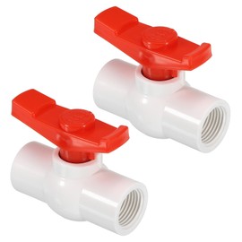 PATIKIL G1/2 PVC Ball Valve, 2 Pack Threaded Shut-Off Valve with Easy to Rotate Handle for Water Flow Control, White/Red