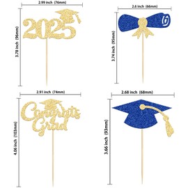 Gyufise 24pc 2024 Graduation Cupcake Toppers - Glitter Class of 2024 Diploma & Cap Cupcake Decorations for Graduation Party - Blue & Gold