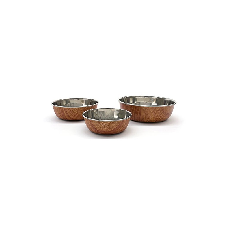 Rosewood Wood Effect Stainless Steel Pet Bowl for Cats &