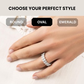 KISPER 14K White Gold Plated Eternity Band Rings for Women - AAAAA Cubic Zirconia Round Oval Emerald Cut Wedding Bands Stackable Size 5-9