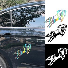Pack of 2 Horse Stickers, Car Stickers, Waterproof, UV-Resistant, Motorcycle, Laptop, Weatherproof Pony Racehorse Decorative Sticker for Car (19 cm x 15 cm) (Laser Colour)