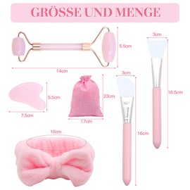 Scettar Jade Gua Sha Stein Set, Rosa Natürlicher Jade Massageroller, Gesichtsroller Massagewerkzeug für Augenschwellungen Hautstraffung Face Massager