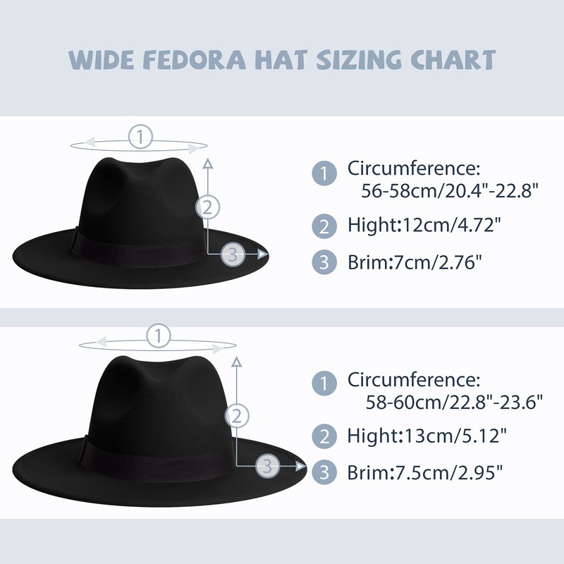 SAJUZEN Womens & Mens Fedora Hats, Wide Brim Fedora Hats