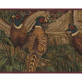 4 Walls Lodge Décor Pheasant Border Color: Burgundy
