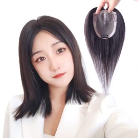 My Energy: Human Hair BHA1012/BHA1315 Wide Range Cover, Fully Hand-Planted Partial Wig, Human Hair Wig, Point Wig, Gray Hair, Hair Attachment, Base Size: Approx. 3.9 x 4.7 inches (10 x 12 cm), BL Natural Black
