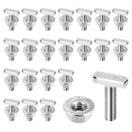 SHENSAIGO Pack of 22 Hammer Head Screws M8 x 20 mm, Stainless Steel A2-70 Hammer Head Screws, T Screws with Locking Tooth Nuts Flange Nut, M8 Screws for PV Solar Mounting Rails Photovoltaic Greenhouse