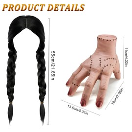 Ice Cold Hands, Wednesday Wig Girls, Wednesday Wig Hand, Wednesday Hands with Wednesday Wig Children, Wig Women's Fancy Dress, Latex Hands, Realistic Scarred Latex Palm