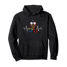 HVAC Technician AC Manifold Gauge EKG Heartbeat Pullover Hoodie