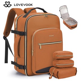 LOVEVOOK Christmas TSA-Friendly Carry-On Travel Backpack with 3 Packing Cubes and Laptop Compartment-Personal Item, Airline Approved Travel Bag for Hiking, Overnight and Weekend Trips,Gift for Christmas - Color: Orange, SIZE: 40L