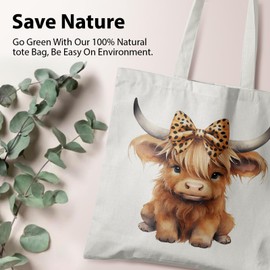 Veqzc Cute Highland Cow Boy Canvas Tote Bag for Women, Western Cow Tote Bag, Highland Cow Gifts, Cow Gifts for Women Cow Lovers, Cute Cow Gifts, Cow Stuff, Reusable Grocery Bags Shopping Bags