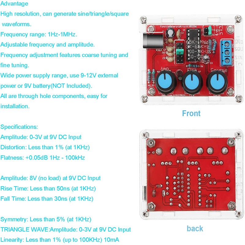 Youmile XR2206 Signal Generator Kit 1HZ-1MHZ Frequency Module 9-12V DC