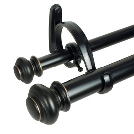 Decopolitan Urn Telescoping Double Drapery Rod Set, 36-72", Antique Bronze