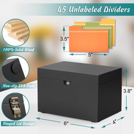 DRASTAR Index Card Holder 3x5, Wooden Index Card Organizer Box with 45 Index Card Dividers, Flashcard Notecard Holders for Home Office, Black