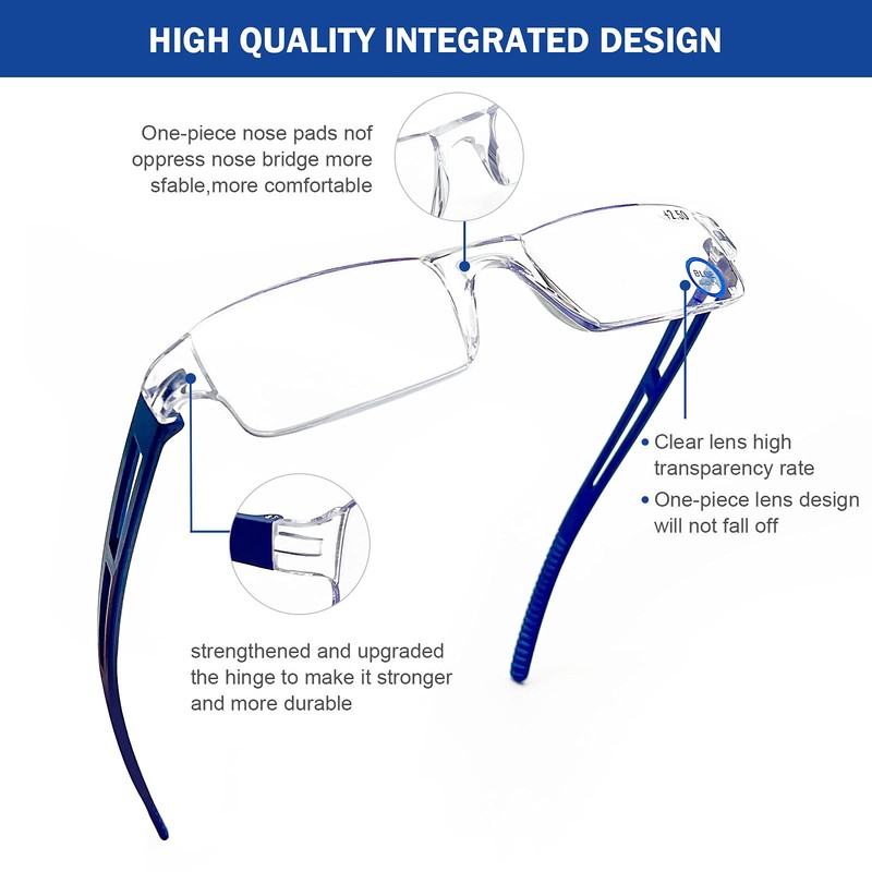 AQWANO Rimless Computer Reading Glasses Blue Light Blocking, 5 Pack