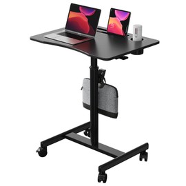 JYLH JOYSEEKER Mobile Standing Desk, 28 inch Rolling Standing Laptop Desk with Cup Holder, Mobile Desk Workstation with Wheels, Portable Computer Desk Cart with Hook for Home Office, Black