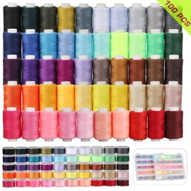 Blibly 100Pcs Bobbins Sewing Threads Kit, 500 Yard per Polyester Thread Spools, Prewound Bobbins with case, Sewing Threads for Sewing Machine, Sewing Supplies for Hand, Travel, DIY and Home, 50 Colors