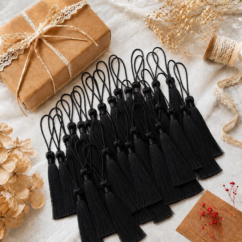 Bookmark Tassels, 100 Pcs Black Silky Floss Bookmark Tassels, Mini