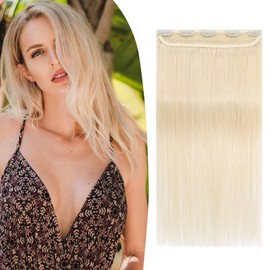 TESS Clip-In Real Hair Extensions, Blonde, 30 cm, One Piece Clip-In Real Hair Extensions, 5 Clips, Remy Hair Extensions, 40 g, #60 White Blonde Extensions, Clip-In Real Hair
