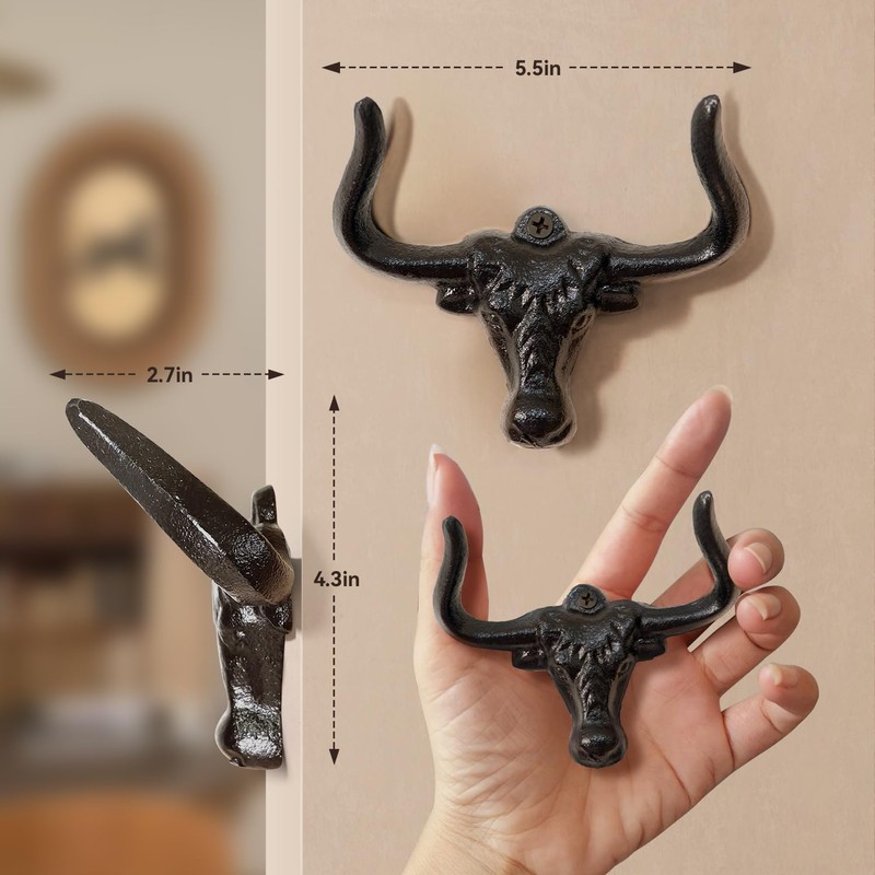 VINLUNM Cowboy Hat Rack for Wall, 2 Pack Cast Iron