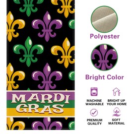 Croar Mardi Gras Fleur De Lis Table Runner, New Orleans Carnival Kitchen Dining Table Decoration, Masquerade Burlap Indoor Outdoor Home Decor Party Supply 13 x 36 Inches