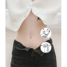 VCMART 2 Silver Clip On Belly Button Piercing Fake Piercing Belly Button Clamp Rings with Butterfly Heart, Stainless Steel