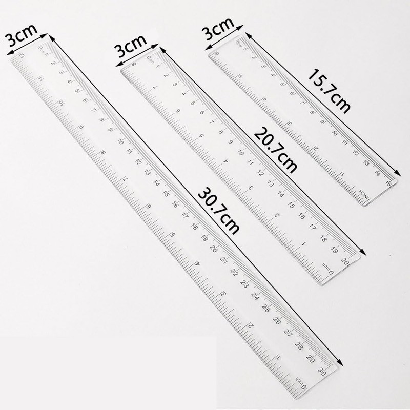 Plastic Transparent Ruler 15cm 20cm 30cm Scale Learning Measuring Tool